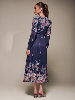 Jolie Moi Printed Mesh Midaxi Dress - view 2, Navy Floral