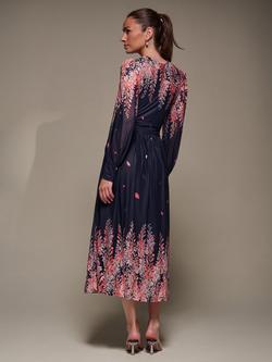 Jolie Moi Printed Mesh Midaxi Dress - view 2, Pink Leaf