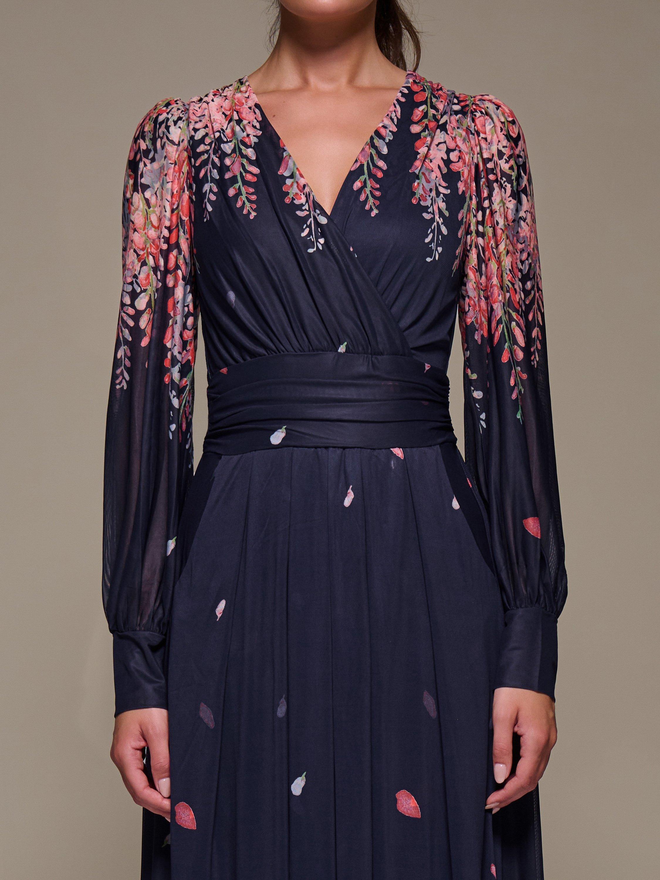 Product image 4 of 6, which shows Jolie Moi Printed Mesh Midaxi Dress , Pink Leaf, 8