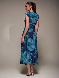 Jolie Moi Abstract Slash Neck Maxi Dress, Blue Abstract - view 2, Blue Abstract