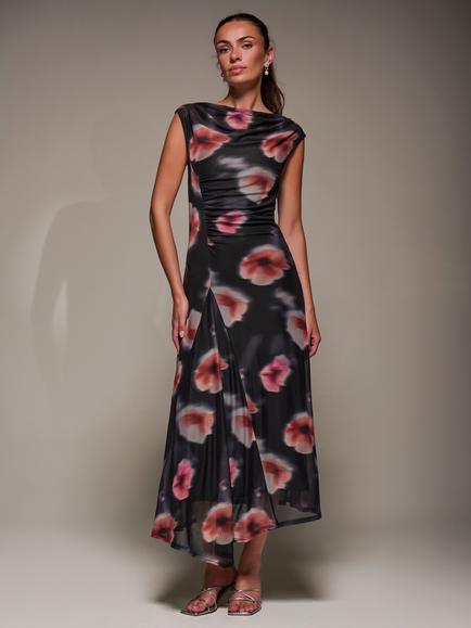 Jolie Moi Floral Slash Neck Maxi Dress, Black Floral, Black Floral