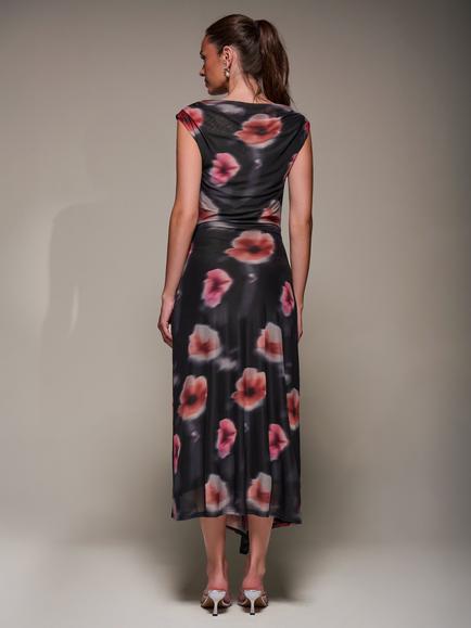 Jolie Moi Floral Slash Neck Maxi Dress, Black Floral - view 2, Black Floral
