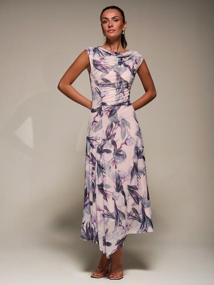 Jolie Moi Floral Slash Neck Maxi Dress, Beige Floral, Beige Floral