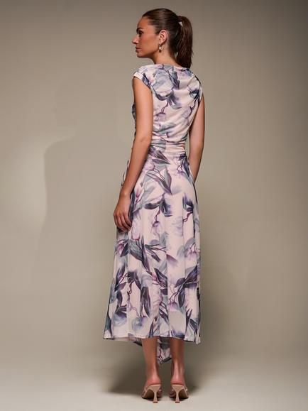 Jolie Moi Floral Slash Neck Maxi Dress, Beige Floral - view 2, Beige Floral