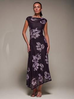 Jolie Moi Floral Slash Neck Maxi Dress, Purple Floral, Purple Floral