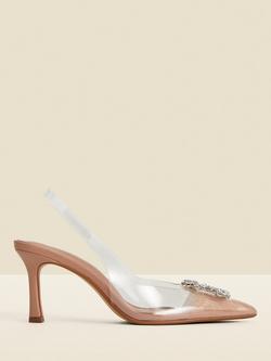 Sosandar Buckle Embellished Slingback Court Shoes, Neutral/Clear, Neutral/Clear