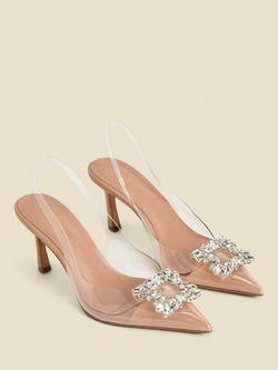 Sosandar Buckle Embellished Slingback Court Shoes, Neutral/Clear - view 2, Neutral/Clear