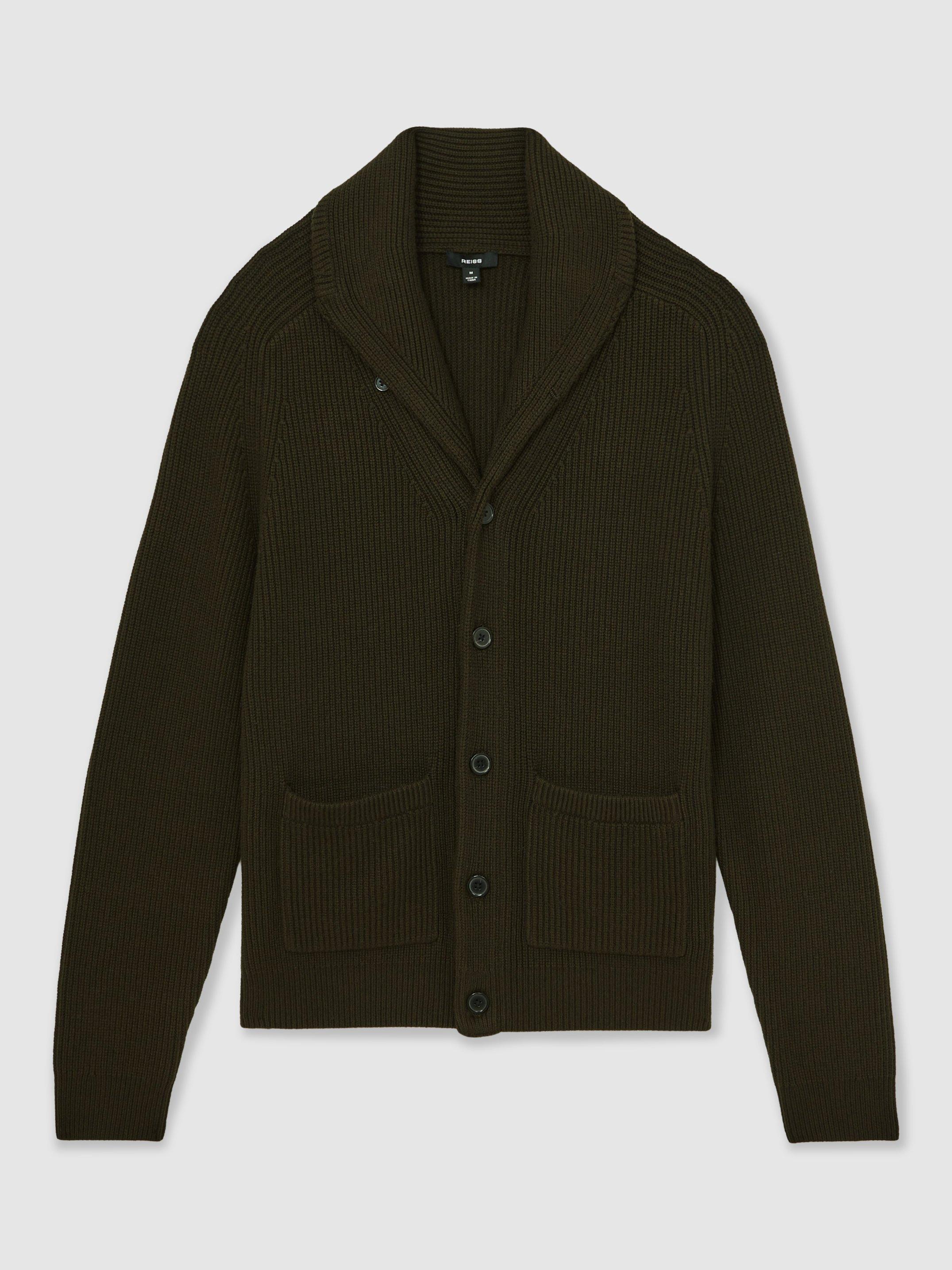 Product image 3 of 5, which shows Reiss Cannon Cardigan, Dark Olive, L