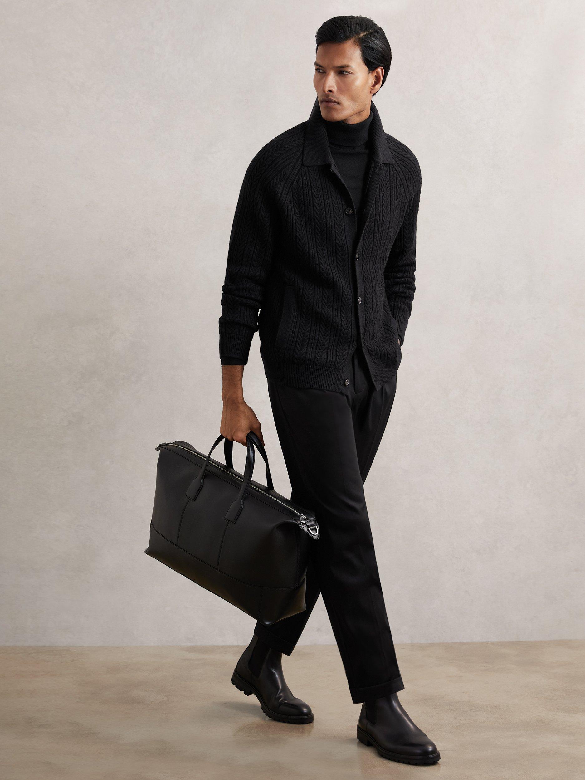 Product image 2 of 5, which shows Reiss Martley Cable Knit Cardigan, Black, L