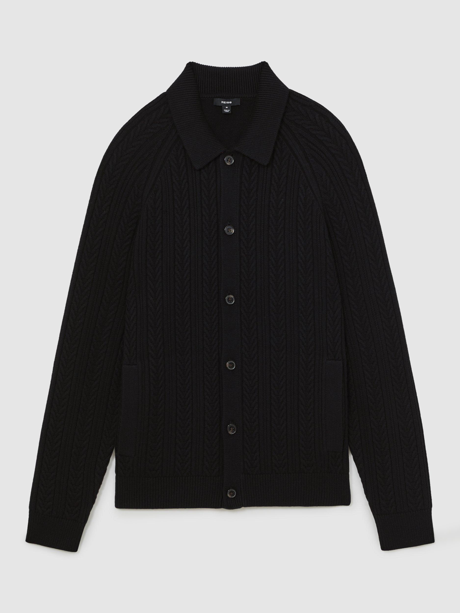 Product image 4 of 5, which shows Reiss Martley Cable Knit Cardigan, Black, L