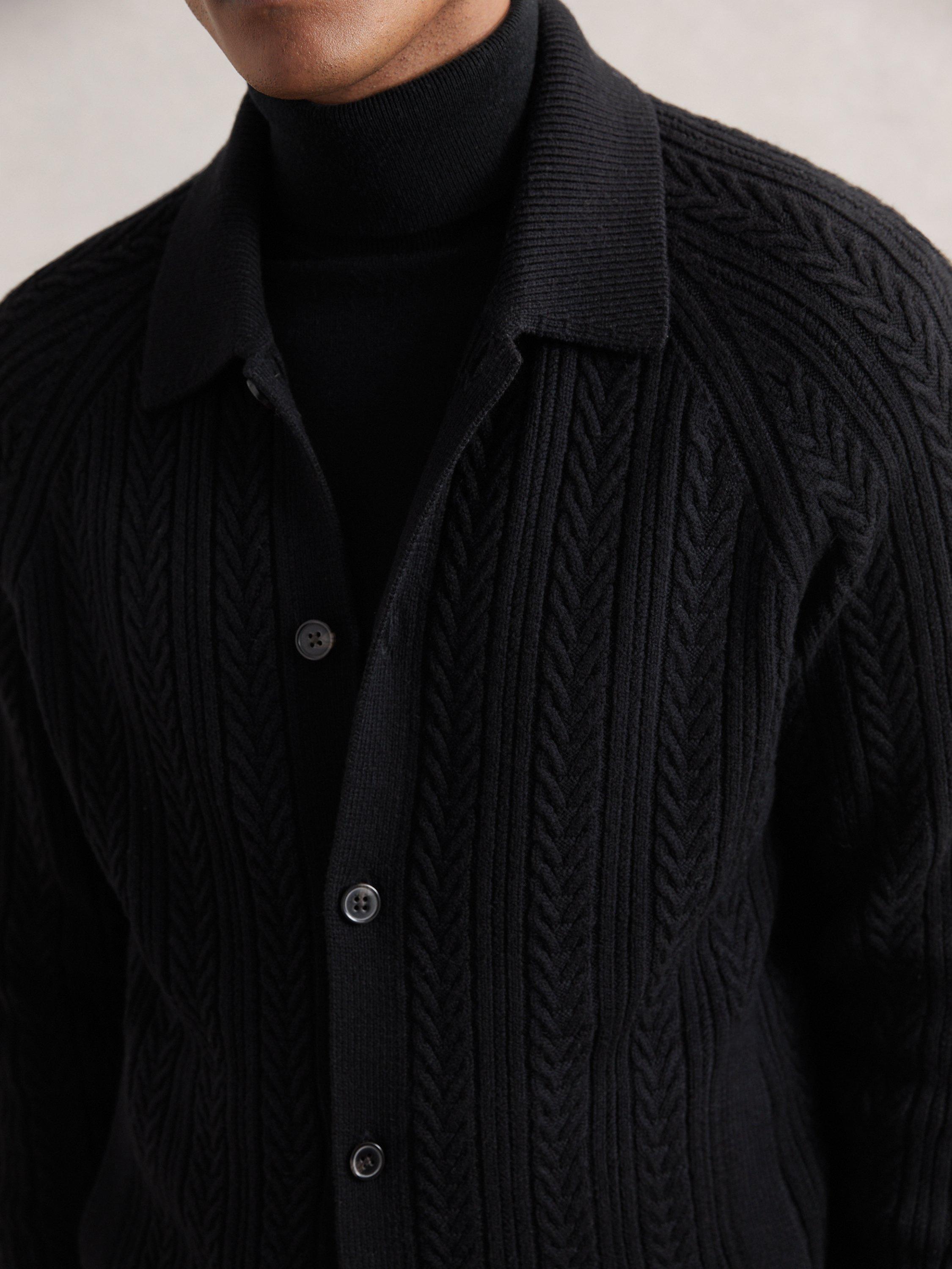 Product image 5 of 5, which shows Reiss Martley Cable Knit Cardigan, Black, L