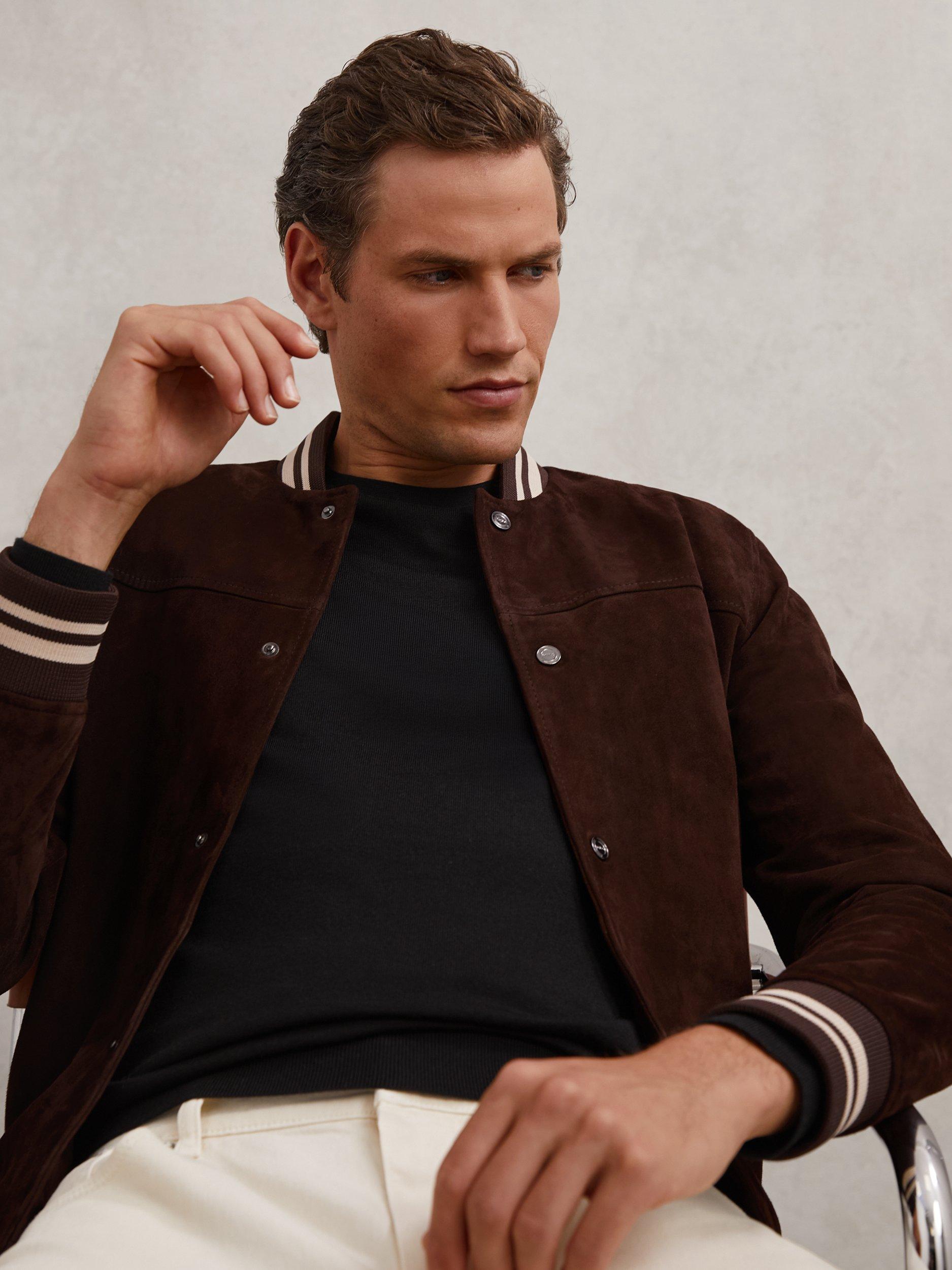 Product image 4 of 5, which shows Reiss Banridge Suede Bomber Jacket, Chocolate Brown, S