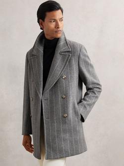 Reiss Bergamo Wool Blend Stripe Peacoat, Grey