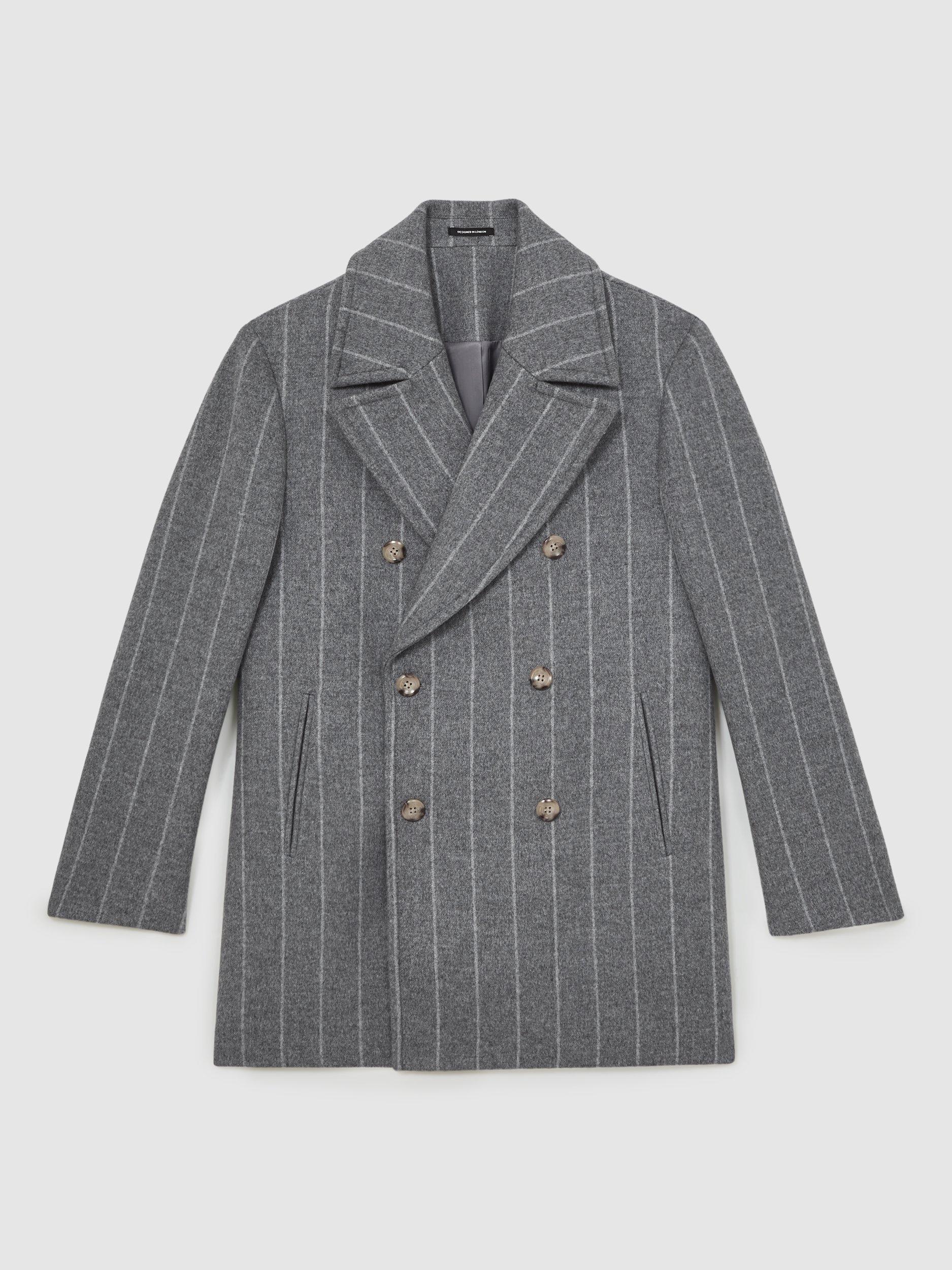 Product image 3 of 5, which shows Reiss Bergamo Wool Blend Stripe Peacoat, Grey, S