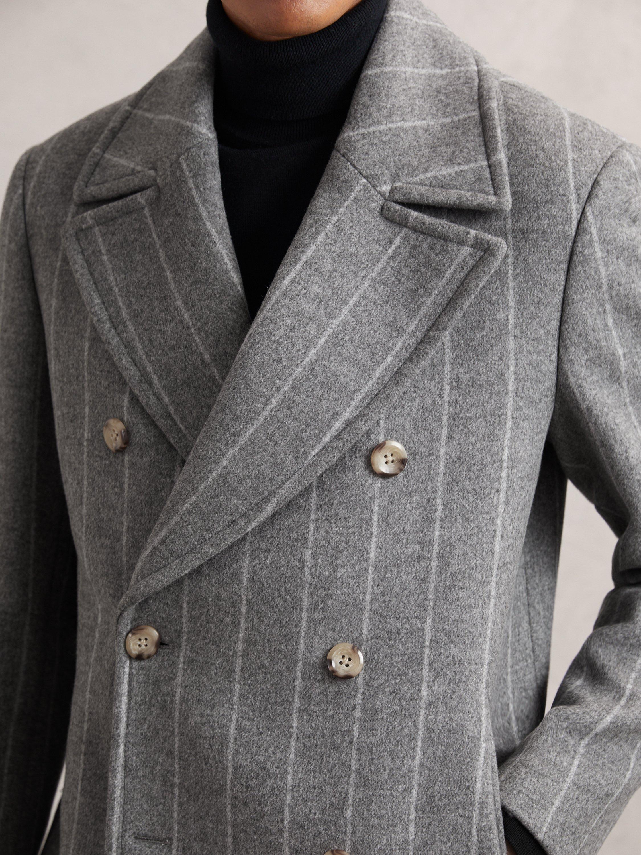 Product image 4 of 5, which shows Reiss Bergamo Wool Blend Stripe Peacoat, Grey, S