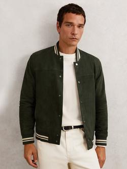 Reiss Banridge Suede Bomber Jacket, Forest Green, Forest Green