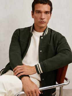 Reiss Banridge Suede Bomber Jacket, Forest Green - view 2, Forest Green