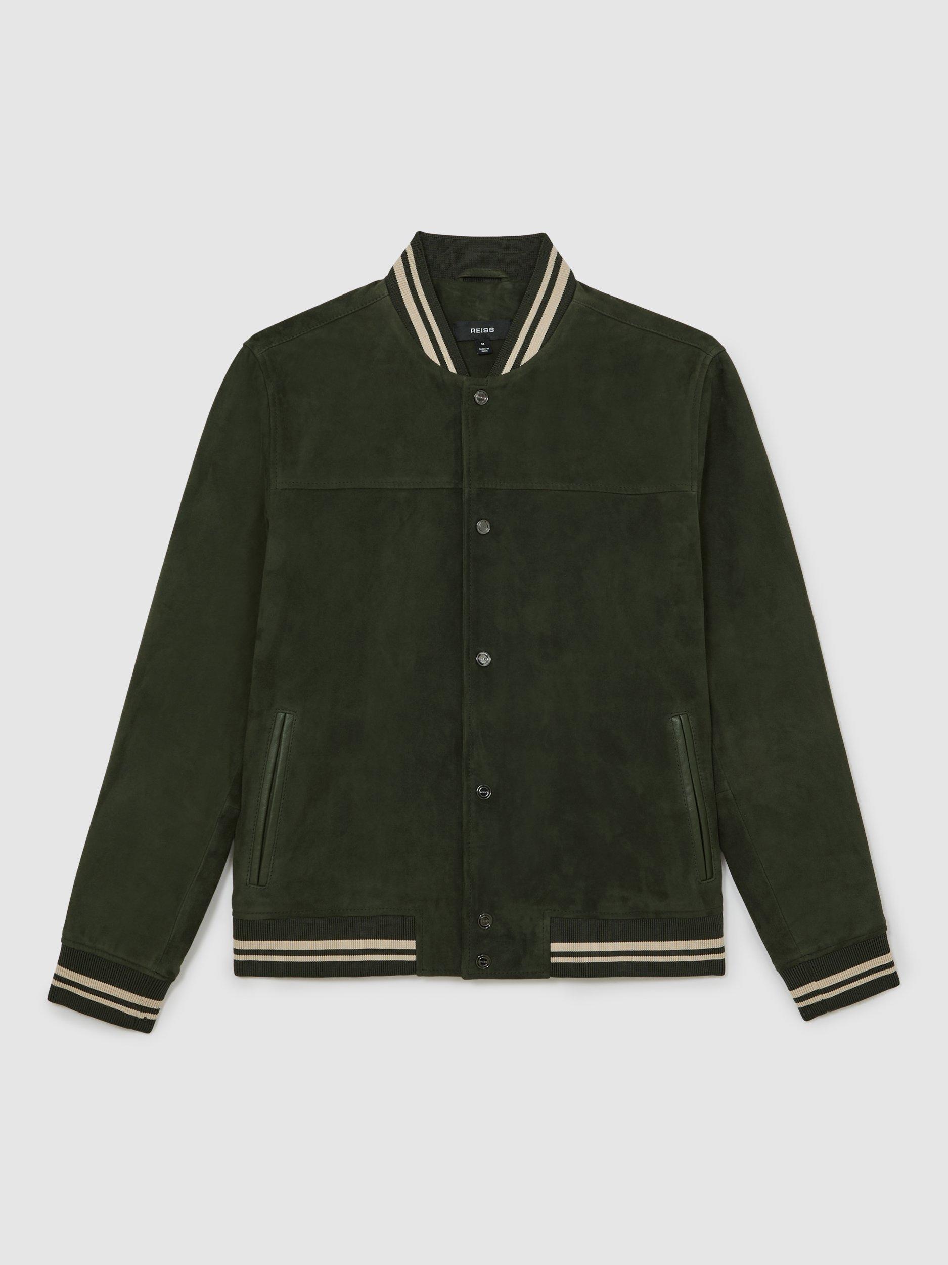 Product image 4 of 5, which shows Reiss Banridge Suede Bomber Jacket, Forest Green, XS
