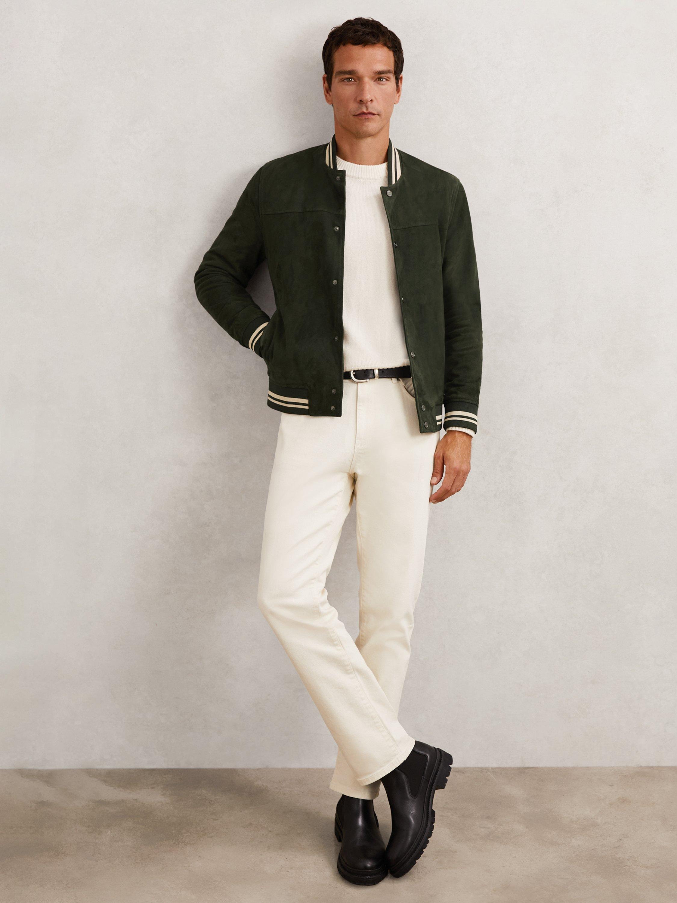 Product image 5 of 5, which shows Reiss Banridge Suede Bomber Jacket, Forest Green, XS