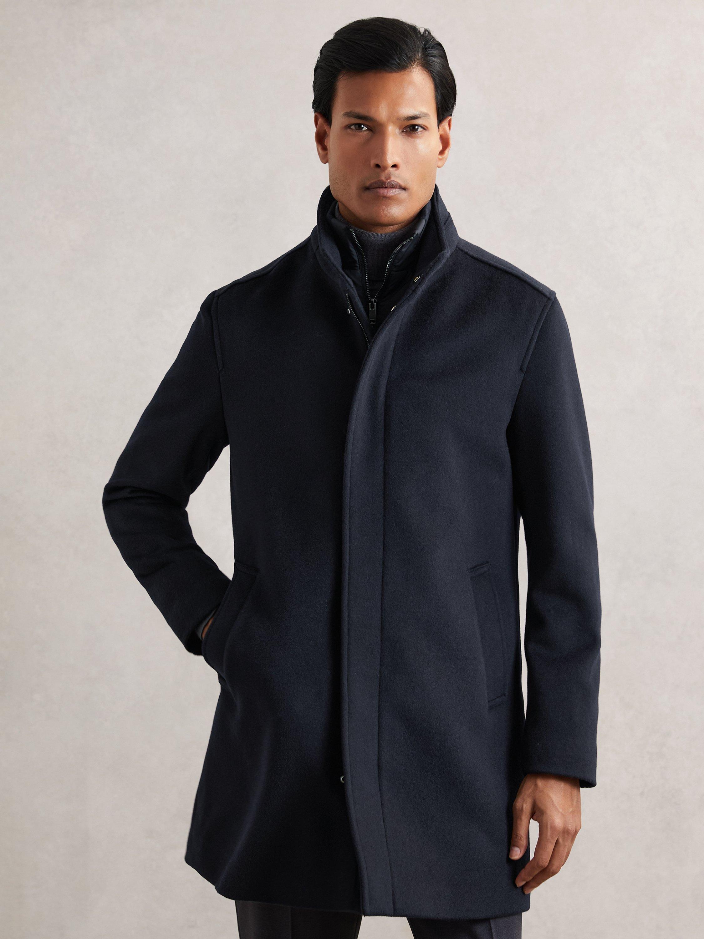 Product image 1 of 5, which shows Reiss Fuel Wool Blend Overcoat, Navy, XS