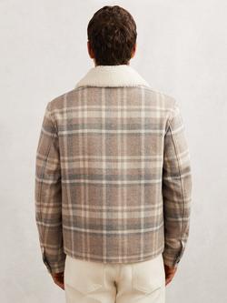 Reiss Chander Wool Blend Tartan Bomber Jacket - view 2, Oatmeal Brown
