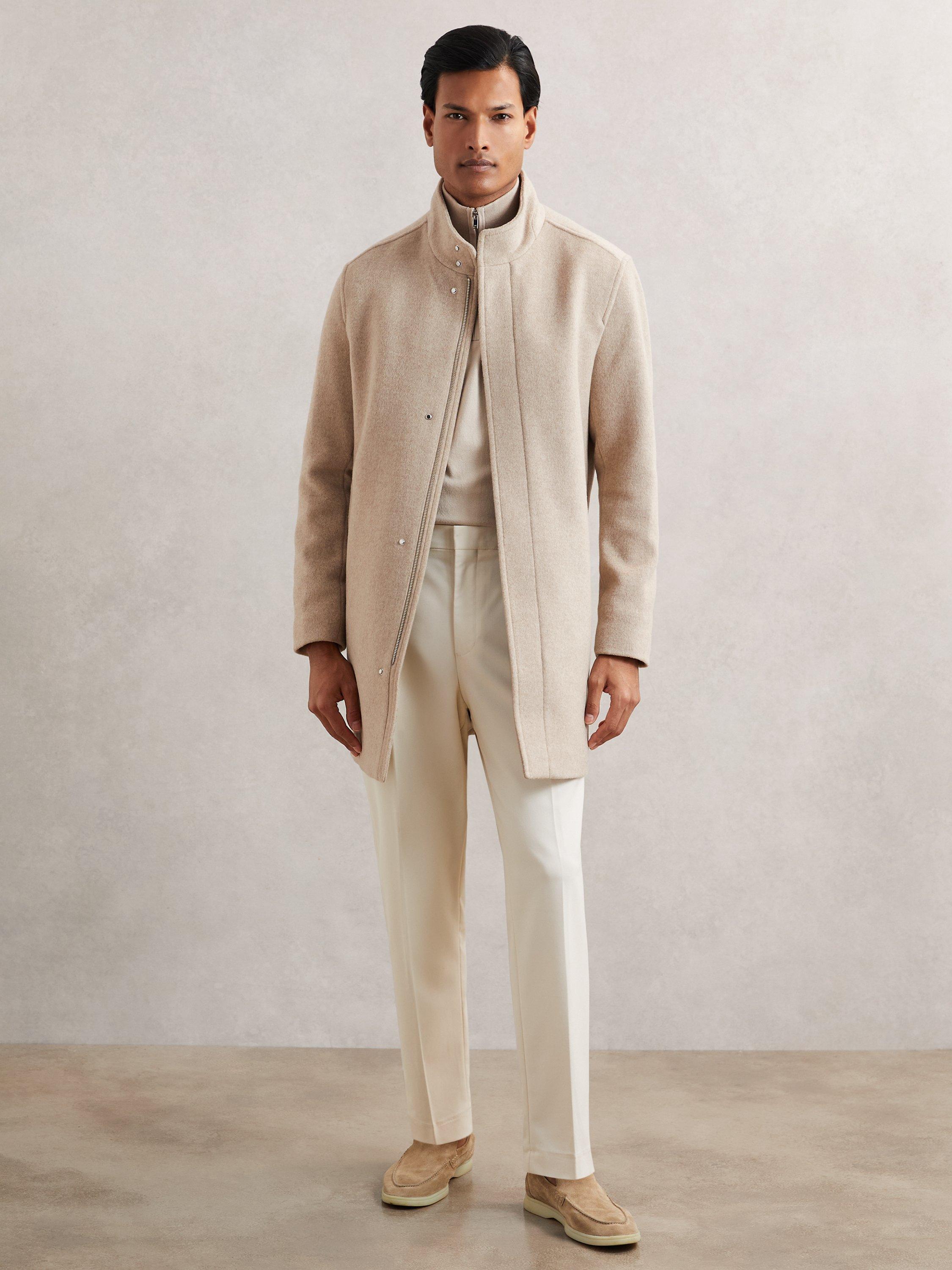 Reiss Fuel Wool Blend Overcoat, Oatmeal Brown