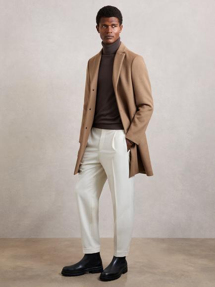 Reiss Gable Single Breasted Wool Blend Coat, Light Brown