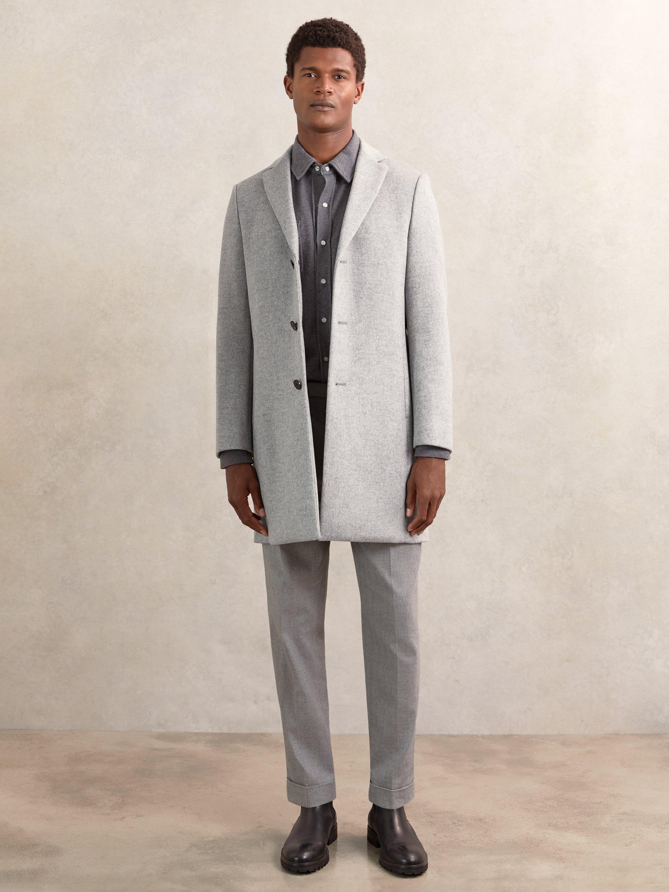 Product image 1 of 5, which shows Reiss Gable Single Breasted Wool Blend Coat, Soft Grey, L