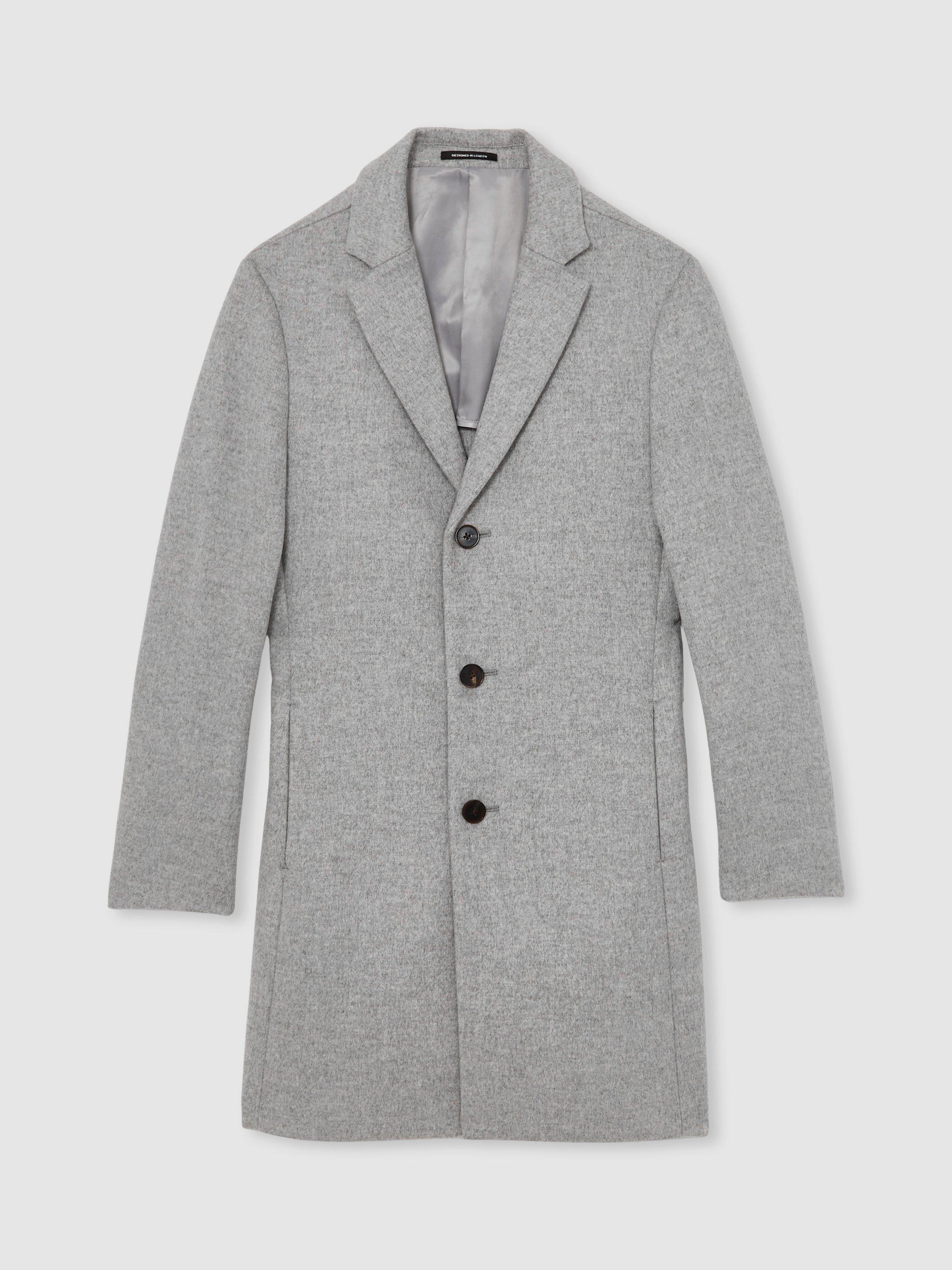Product image 3 of 5, which shows Reiss Gable Single Breasted Wool Blend Coat, Soft Grey, L