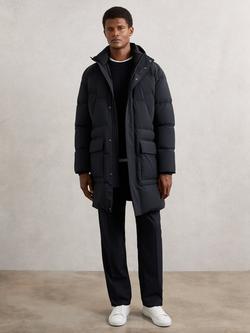 Reiss Moon Longline Hooded Quilted Puffer Coat,, Navy