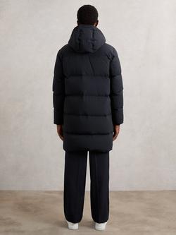 Reiss Moon Longline Hooded Quilted Puffer Coat, - view 2, Navy