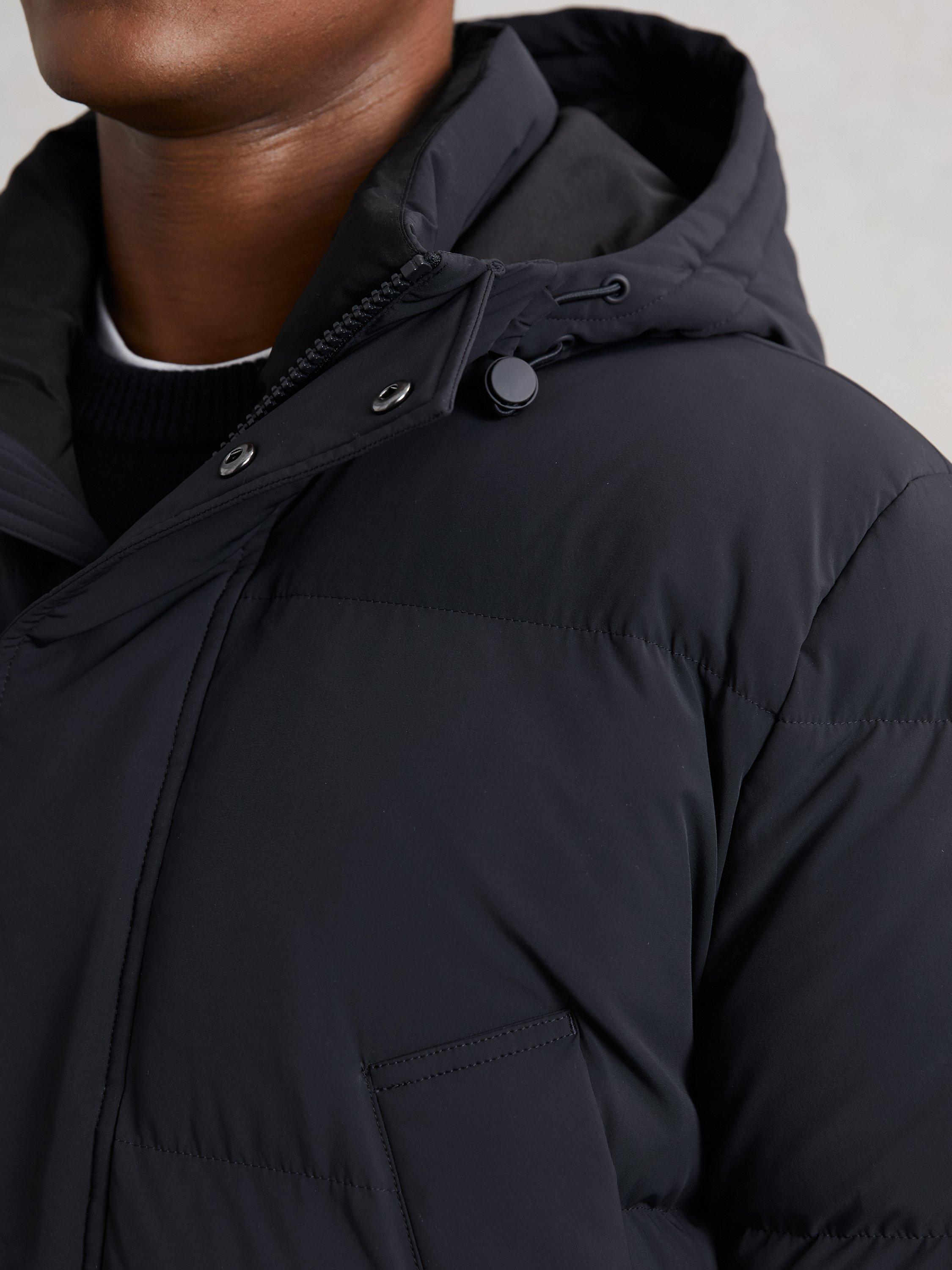Product image 5 of 5, which shows Reiss Moon Longline Hooded Quilted Puffer Coat, Navy, S