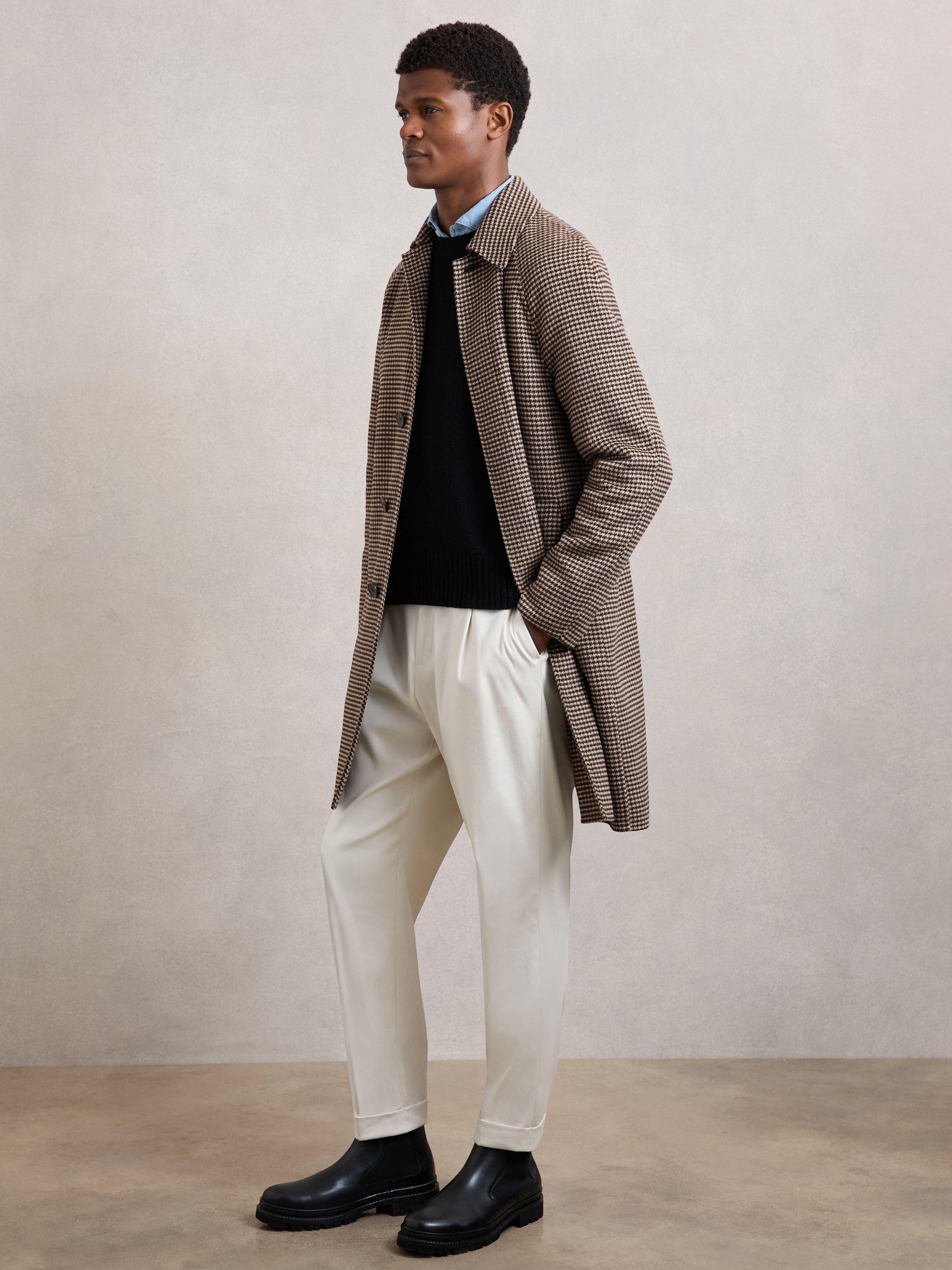 Product image 1 of 5, which shows Reiss Morpeth Wool Blend Check Overcoat, Brown, XS