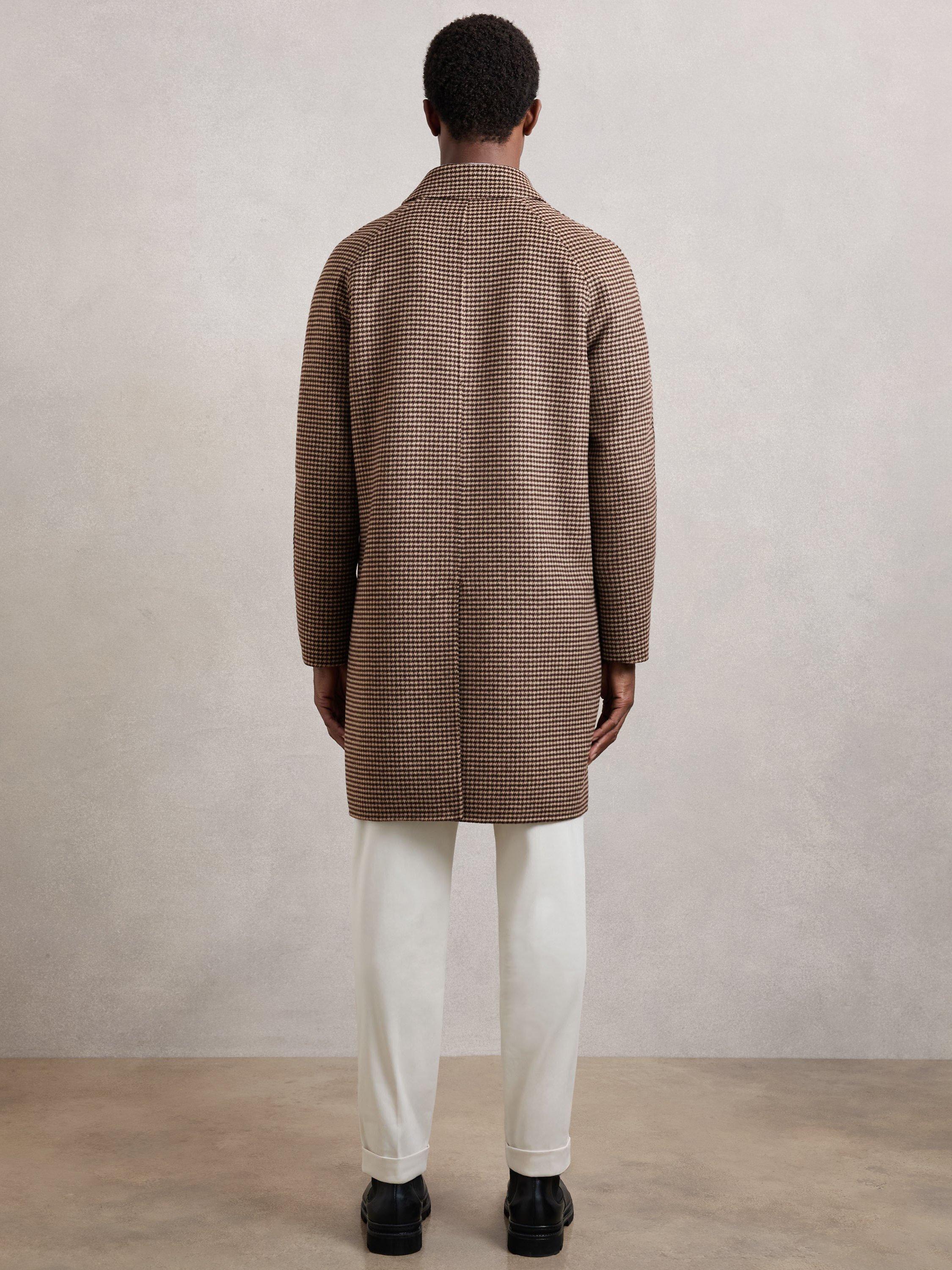 Product image 2 of 5, which shows Reiss Morpeth Wool Blend Check Overcoat, Brown, XS