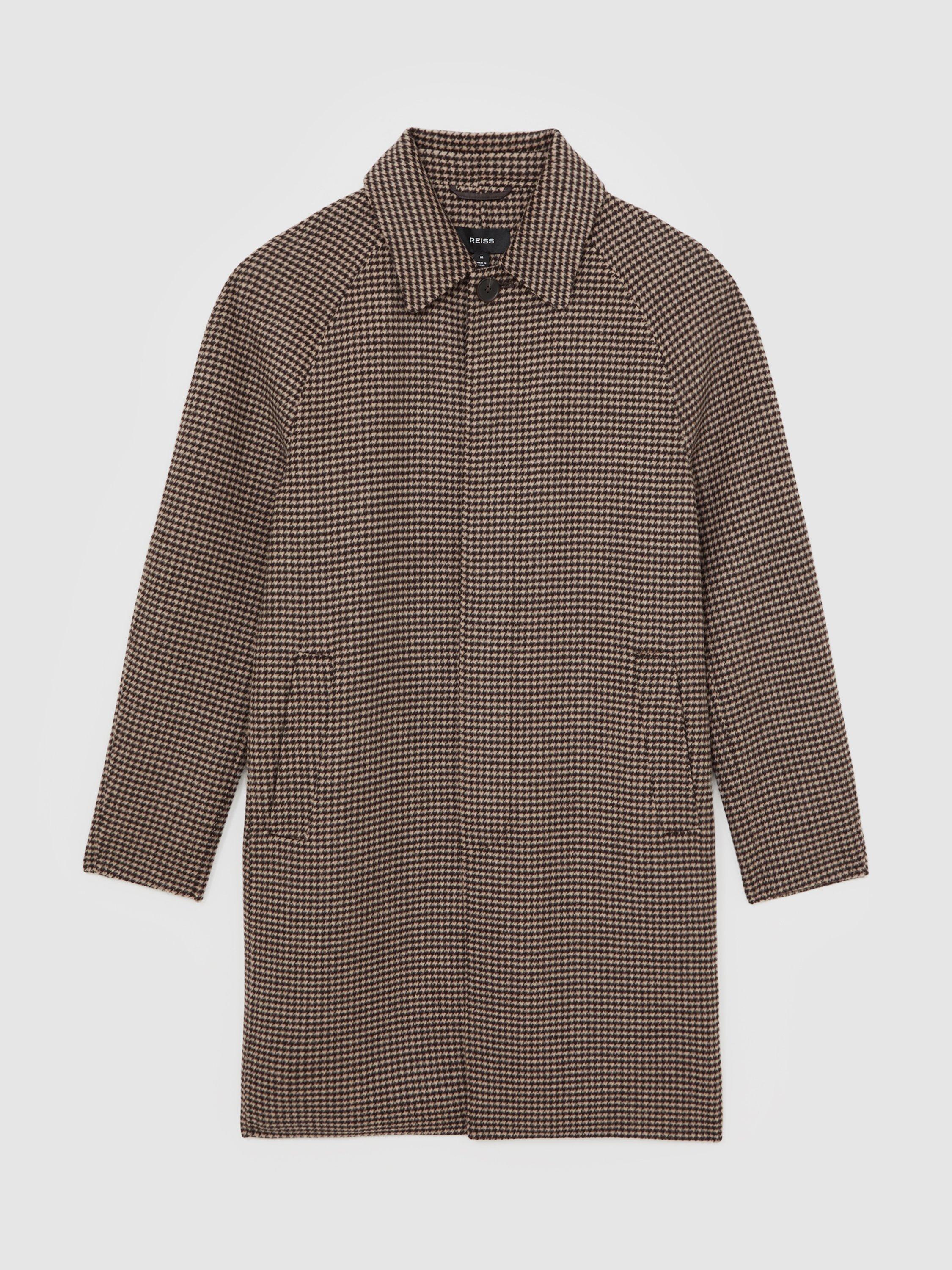 Product image 3 of 5, which shows Reiss Morpeth Wool Blend Check Overcoat, Brown, XS