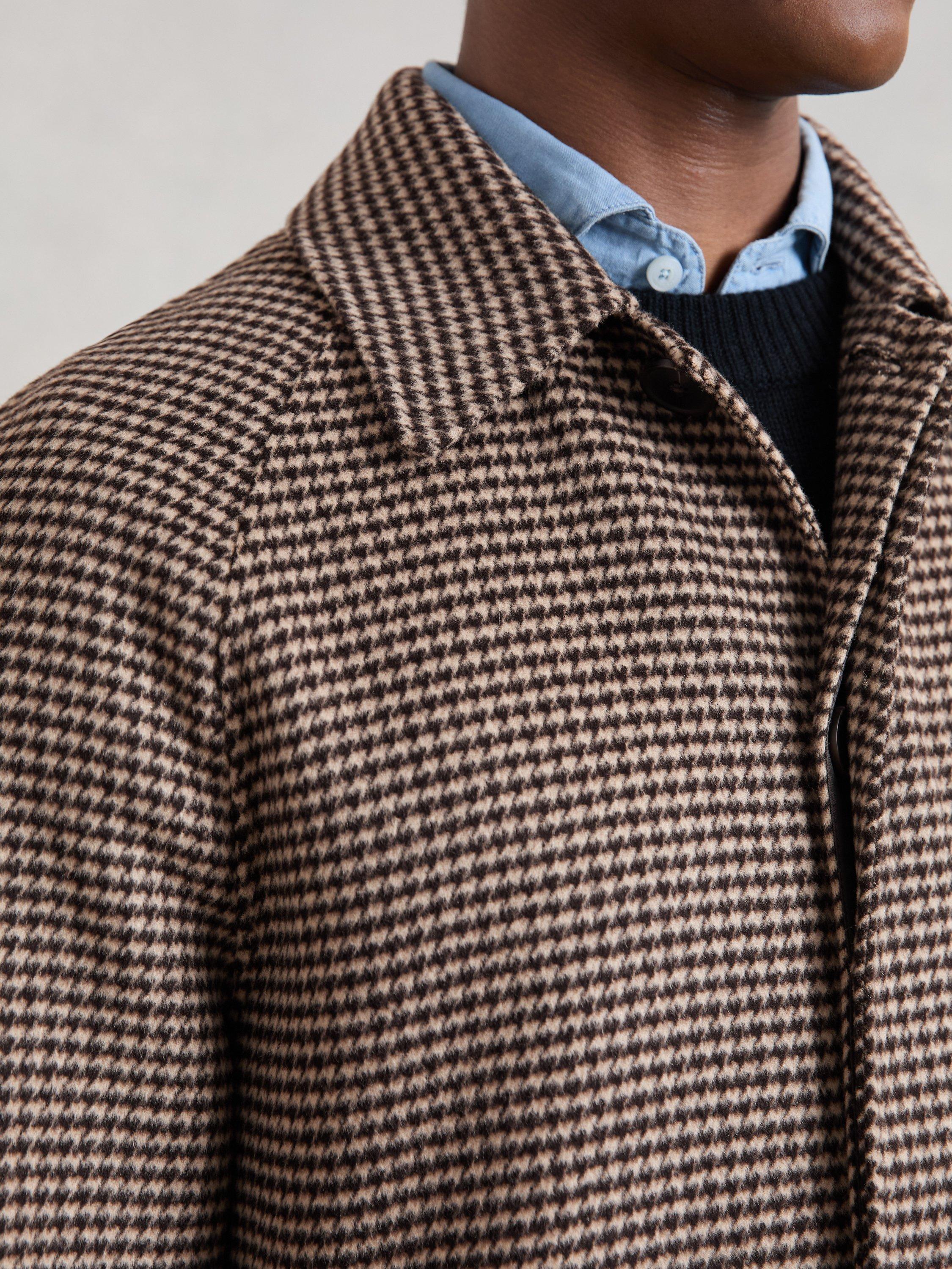 Product image 5 of 5, which shows Reiss Morpeth Wool Blend Check Overcoat, Brown, XS