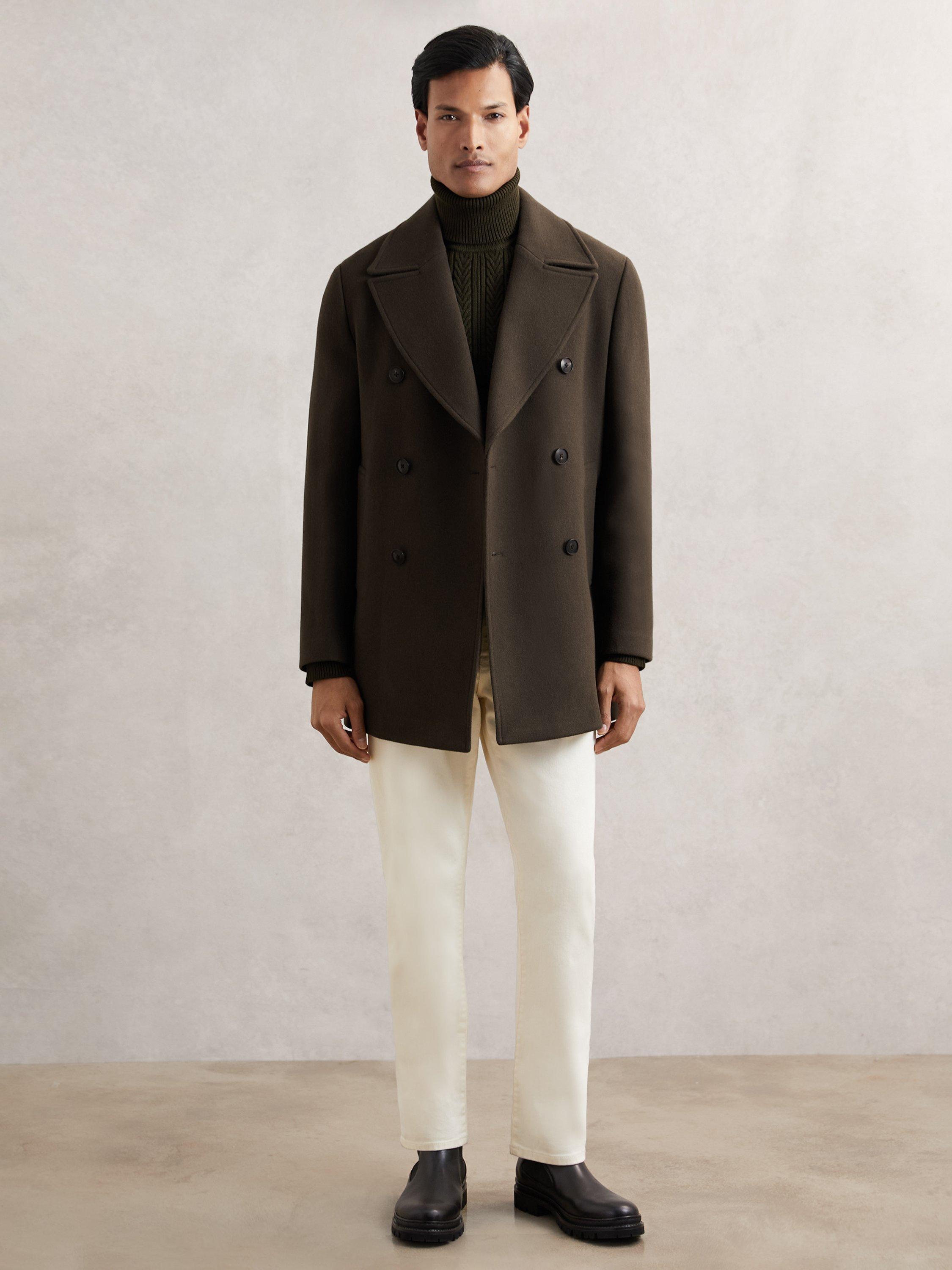 Product image 1 of 5, which shows Reiss Present Pea Coat, Dark Green, M