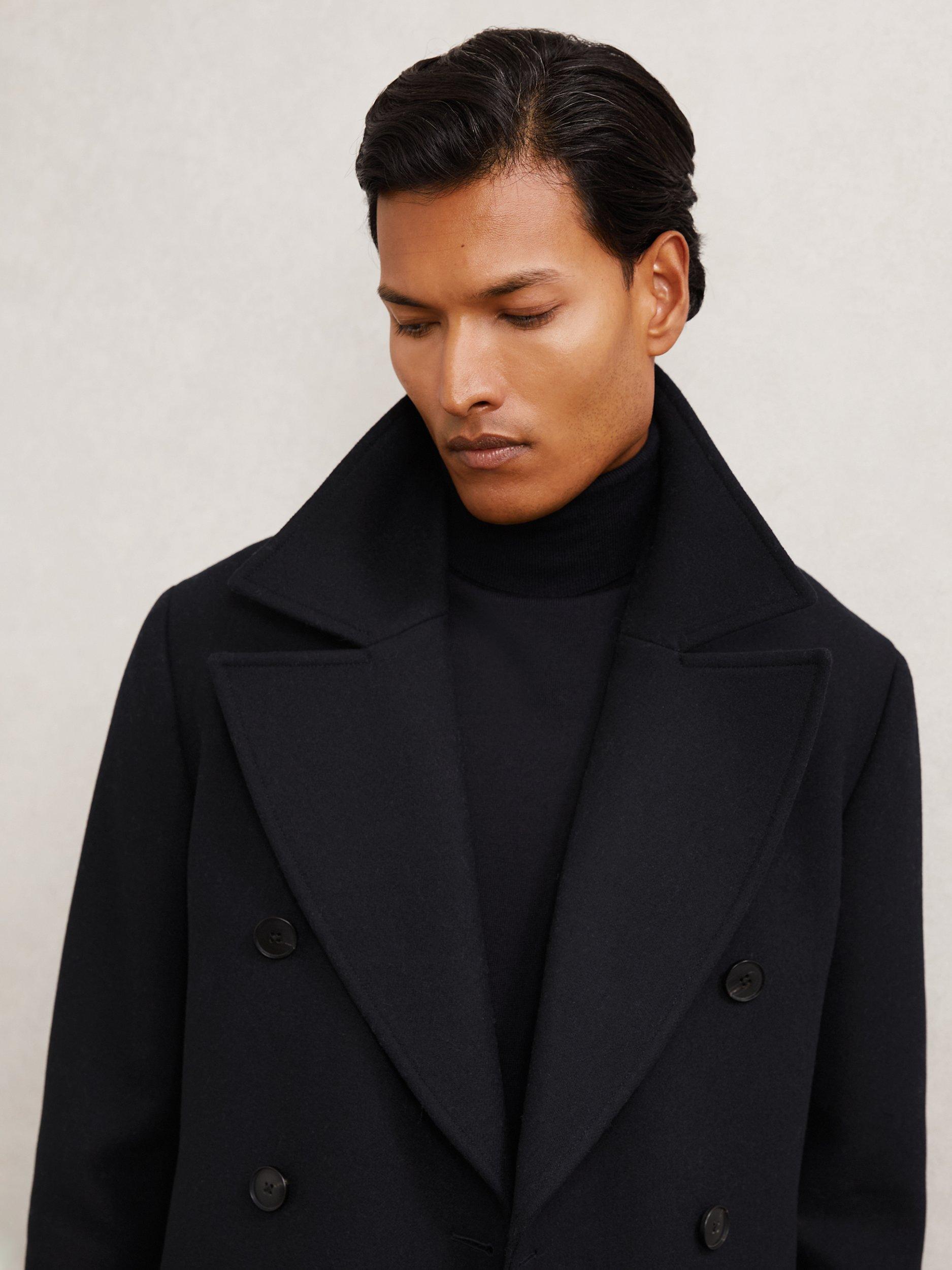 Product image 2 of 5, which shows Reiss Present Wool Rich Double Breasted Overcoat, Navy, M
