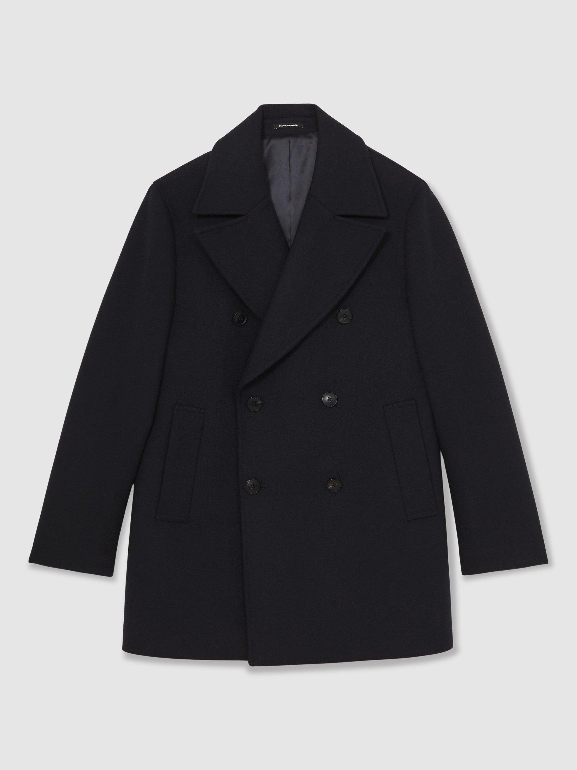 Product image 3 of 5, which shows Reiss Present Wool Rich Double Breasted Overcoat, Navy, M