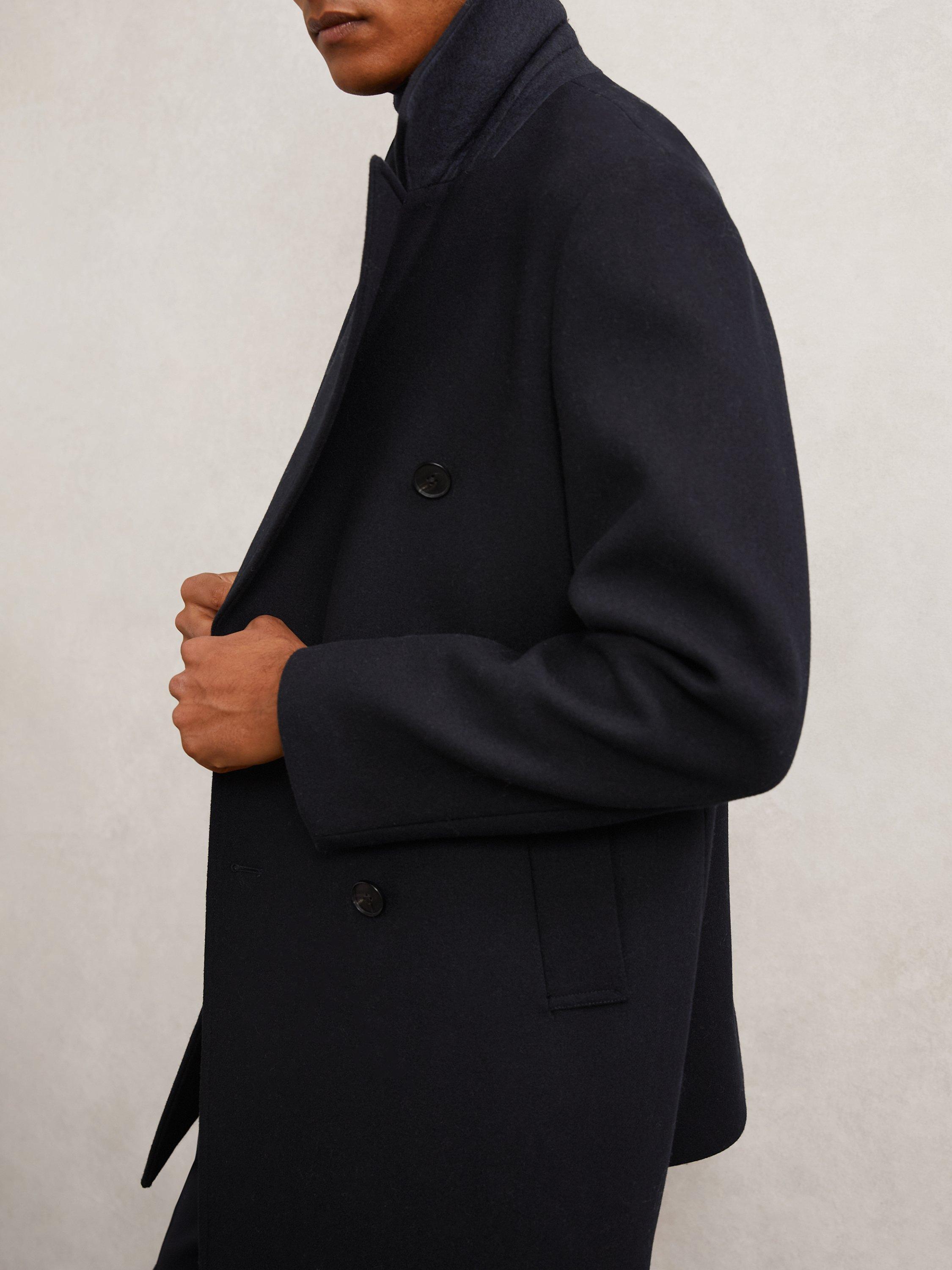 Product image 4 of 5, which shows Reiss Present Wool Rich Double Breasted Overcoat, Navy, M