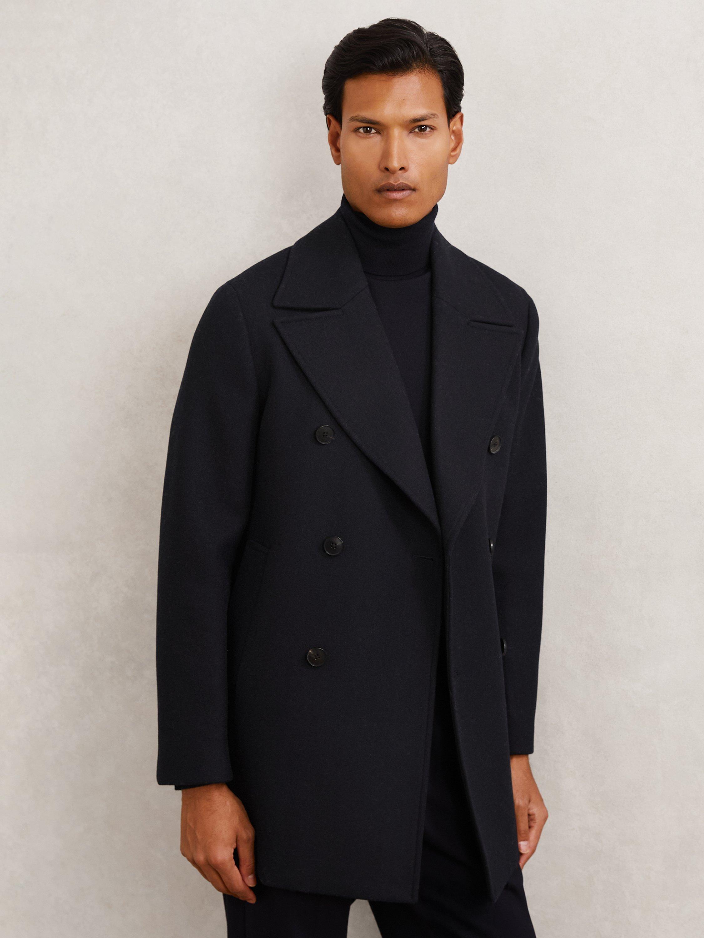Product image 5 of 5, which shows Reiss Present Wool Rich Double Breasted Overcoat, Navy, M