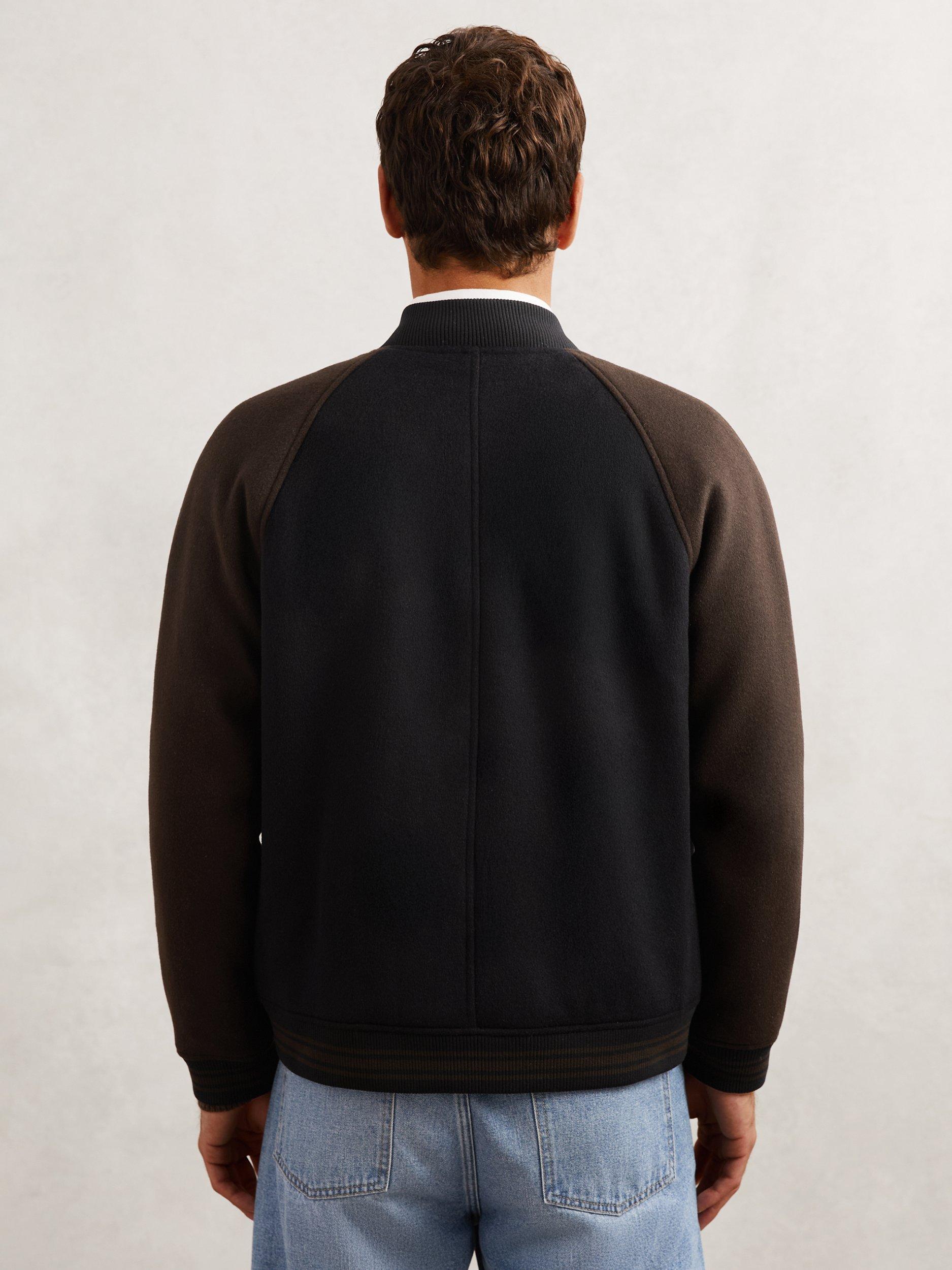 Product image 2 of 5, which shows Reiss Rylan Wool Blend Bomber Jacket, Navy/Brown, XS