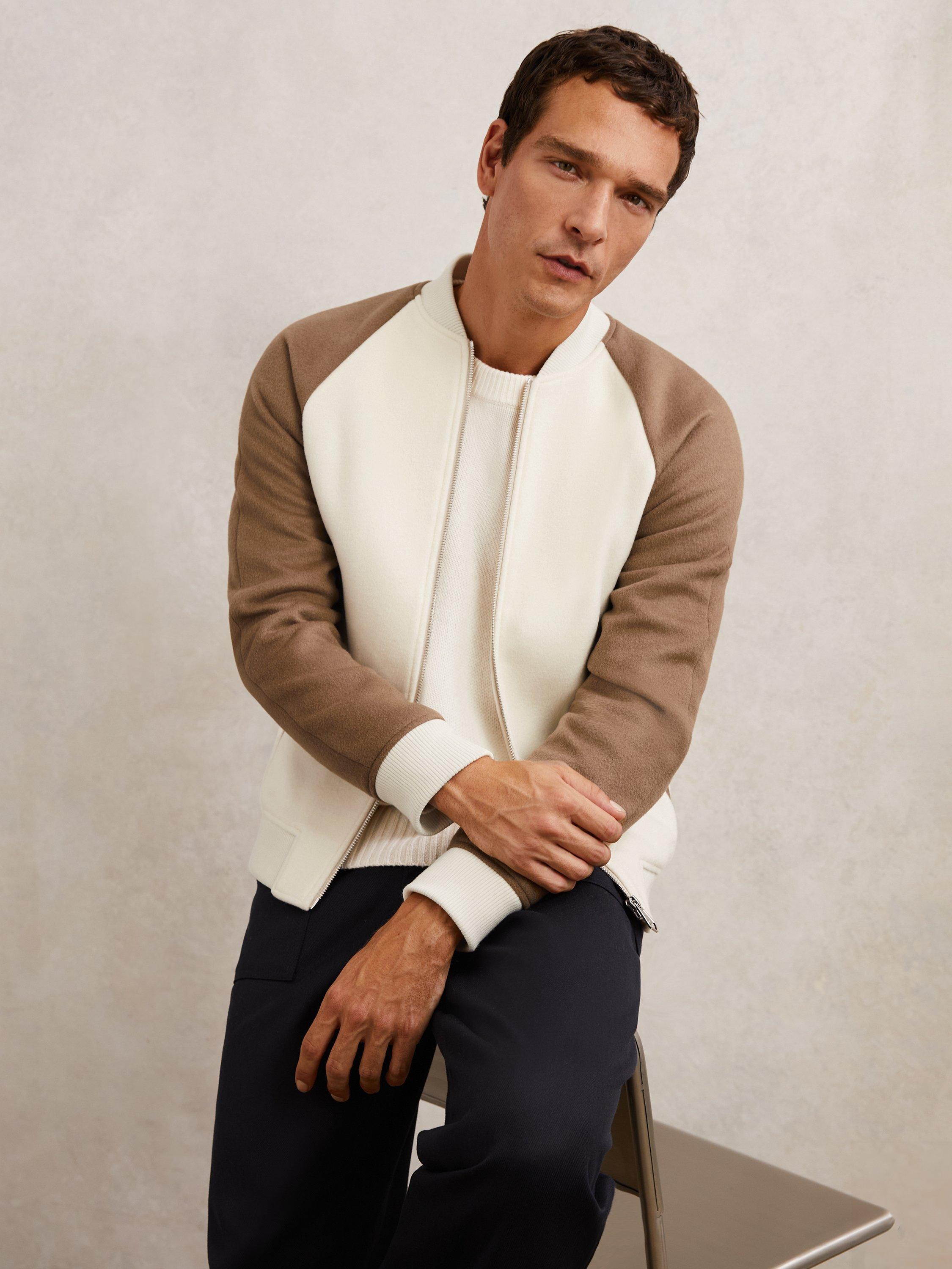 Product image 1 of 5, which shows Reiss Rylan Wool Blend Bomber Jacket, Off White/Oatmeal, XS