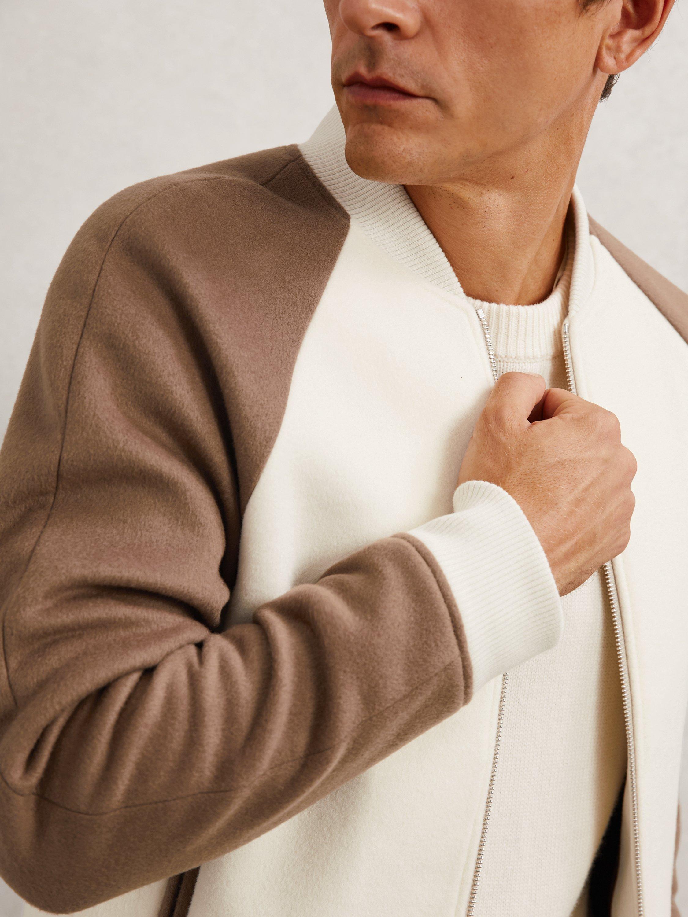 Product image 2 of 5, which shows Reiss Rylan Wool Blend Bomber Jacket, Off White/Oatmeal, XS