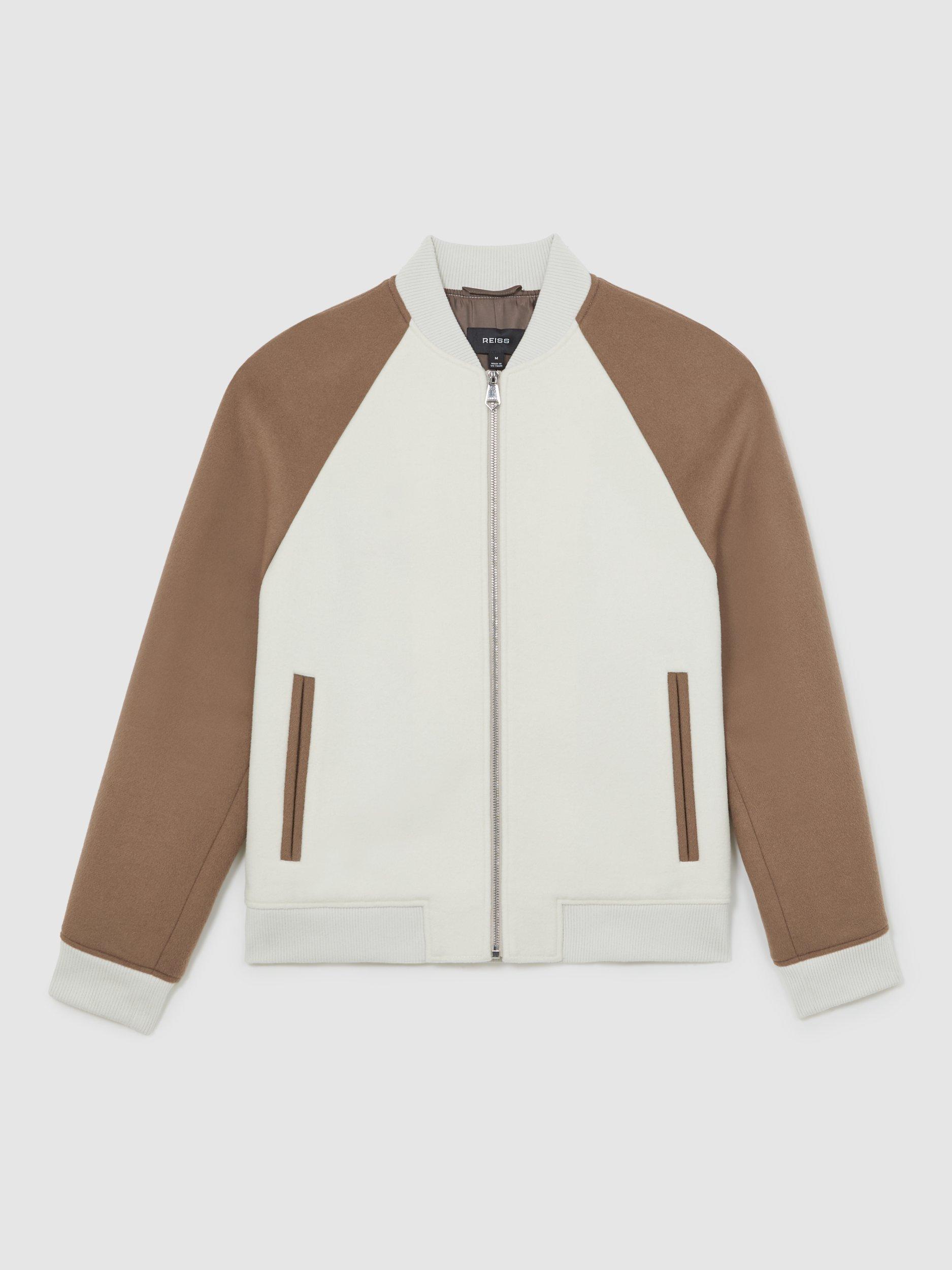 Product image 3 of 5, which shows Reiss Rylan Wool Blend Bomber Jacket, Off White/Oatmeal, XS