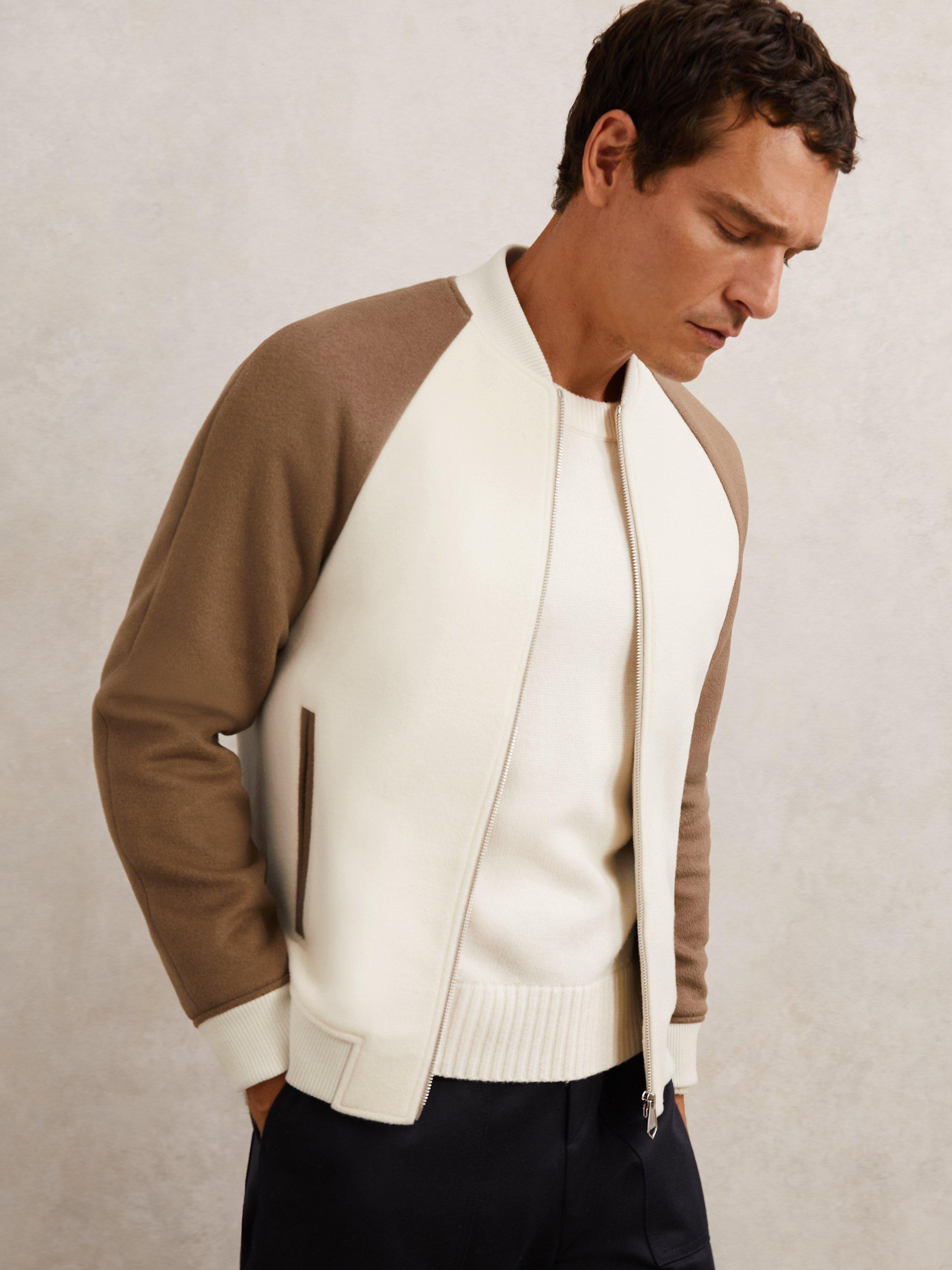 Product image 4 of 5, which shows Reiss Rylan Wool Blend Bomber Jacket, Off White/Oatmeal, XS