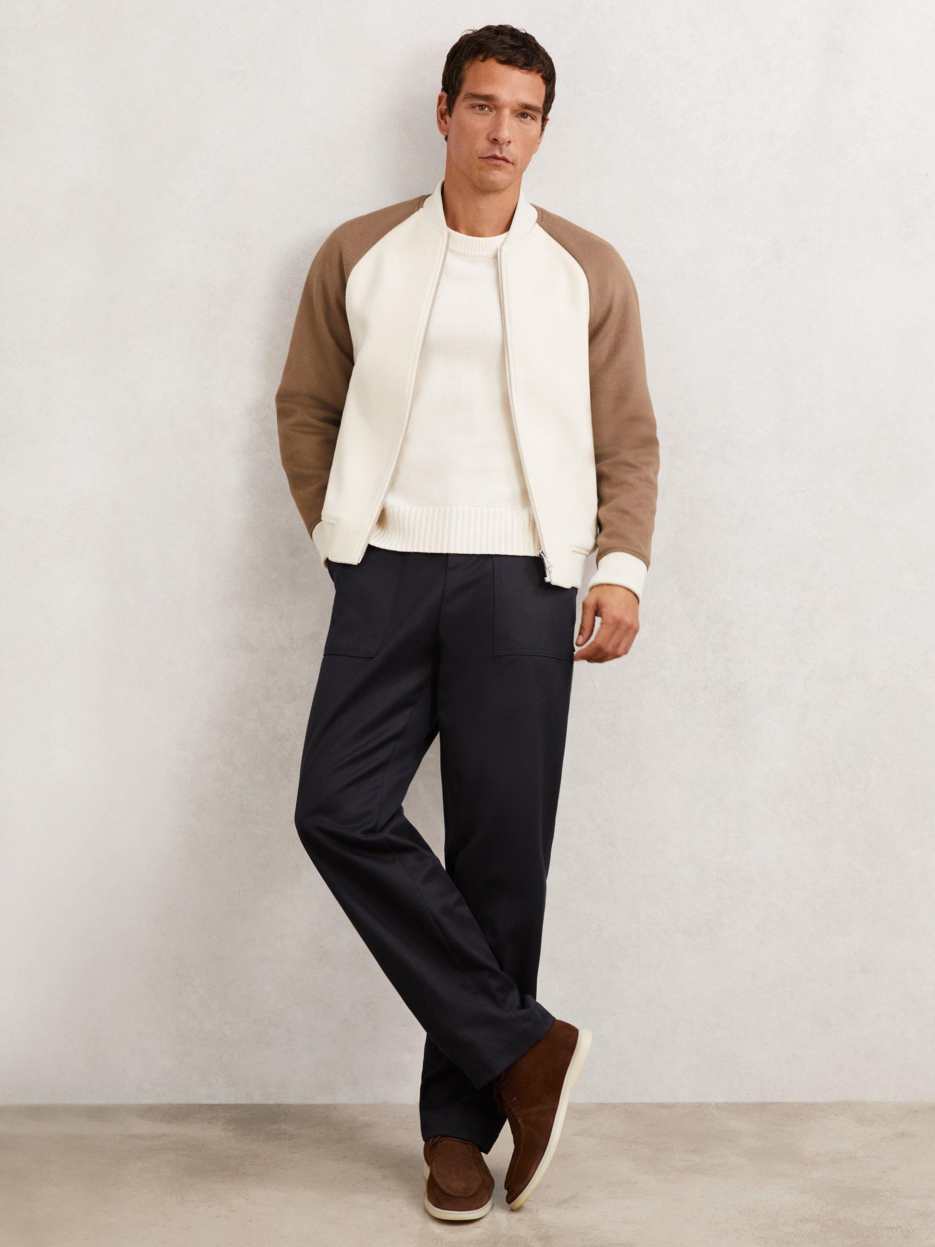 Product image 5 of 5, which shows Reiss Rylan Wool Blend Bomber Jacket, Off White/Oatmeal, XS