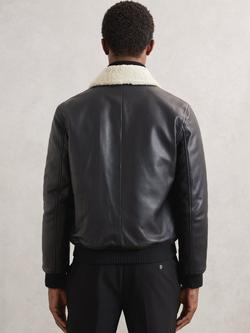 Reiss Shaker Leather Zip Jacket - view 2, Black