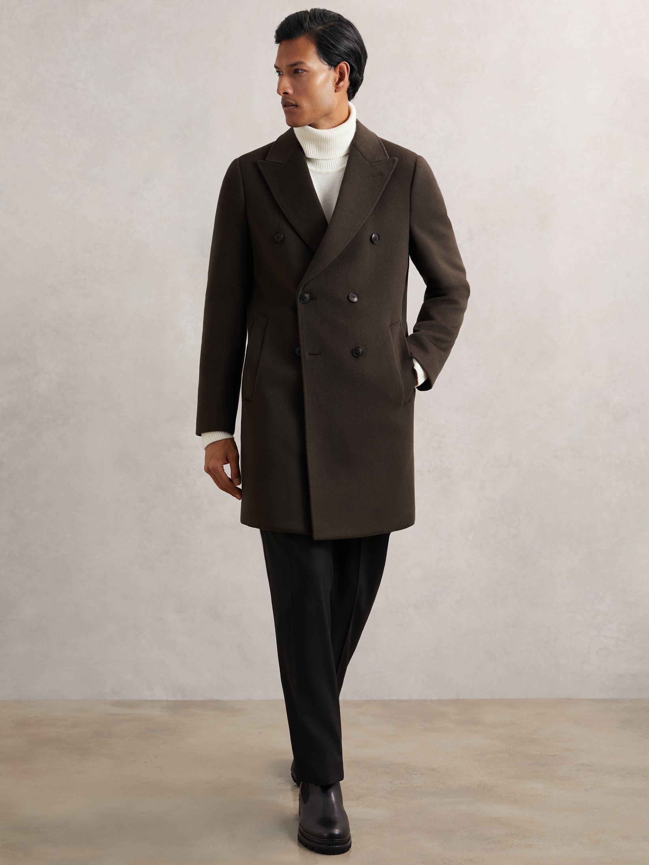 Product image 1 of 5, which shows Reiss Timpani Double Breasted Coat, Dark Khaki Green, XS