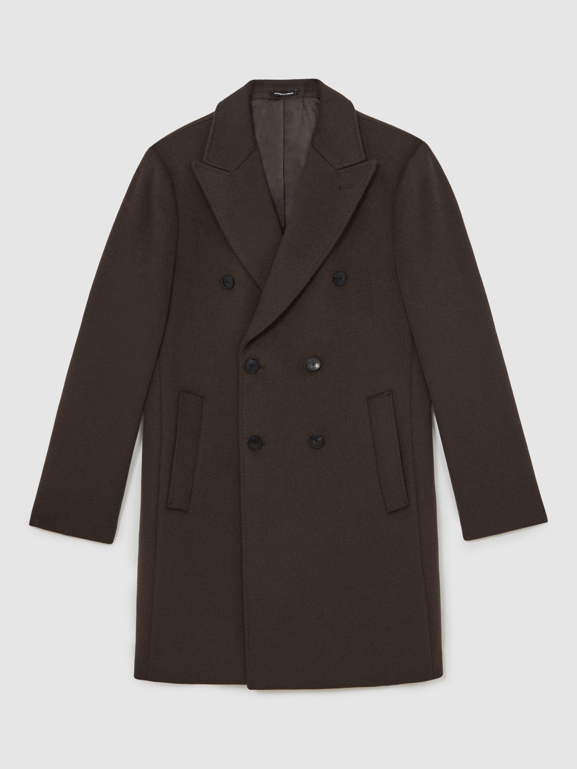 Product image 3 of 5, which shows Reiss Timpani Double Breasted Coat, Dark Khaki Green, XS